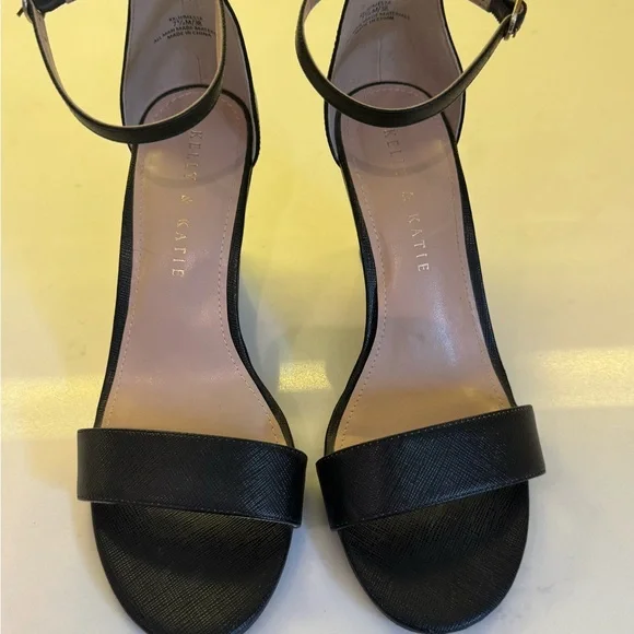 Kelly & Katie Black Wedge Sandals with Ankle Strap - Picture 2 of 7